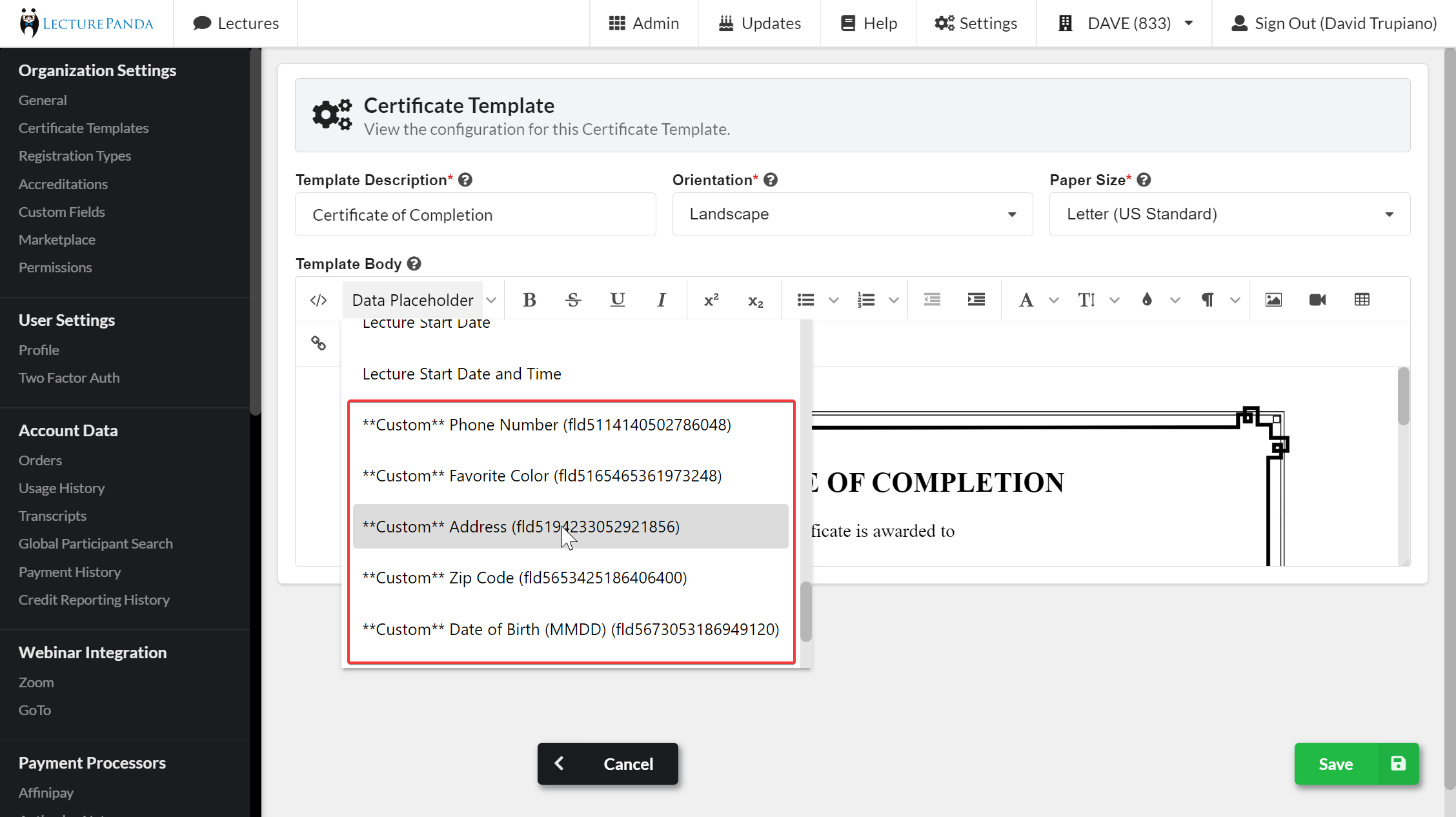 New Merge Tags Available In Certificate Template Builder