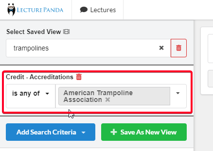 Shows custom accreditation in credit dropdown.