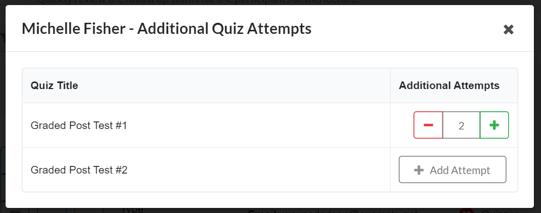 New Dialog To Control Quiz Attempts