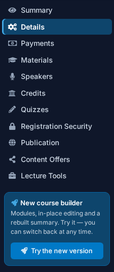 The classic menu on a single course hc_lecture_menu