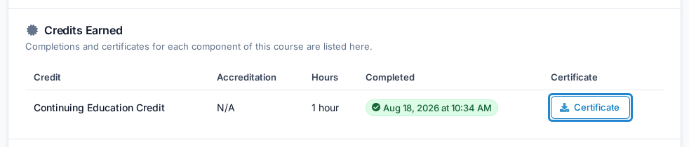 Credits Earned, on the course's page in your learning history learner_course_detail