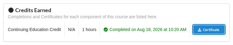 Credits Earned, on the course's page in your learning history learner_course_detail