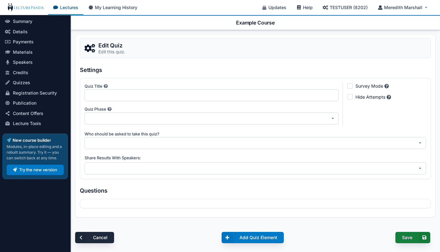 Create a Quiz quizzes_create